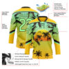 Custom Yellow Pea Green-Brown Gradient Hawaii Tropical Palm Trees Hockey Lace Neck Jersey