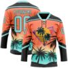 Custom Black Ice Blue-Orange Gradient Hawaii Tropical Palm Trees Hockey Lace Neck Jersey