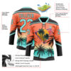Custom Black Ice Blue-Orange Gradient Hawaii Tropical Palm Trees Hockey Lace Neck Jersey