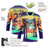 Custom Purple Yellow-Pea Green Gradient Hawaii Tropical Palm Trees Hockey Lace Neck Jersey