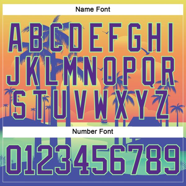 Custom Purple Yellow-Pea Green Gradient Hawaii Tropical Palm Trees Hockey Lace Neck Jersey