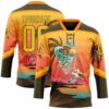 Custom Olive Yellow-Bay Orange Gradient Hawaii Tropical Palm Trees Hockey Lace Neck Jersey