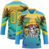 Custom Sky Blue Yellow Green-Black Gradient Hawaii Tropical Palm Trees Hockey Lace Neck Jersey