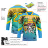 Custom Sky Blue Yellow Green-Black Gradient Hawaii Tropical Palm Trees Hockey Lace Neck Jersey