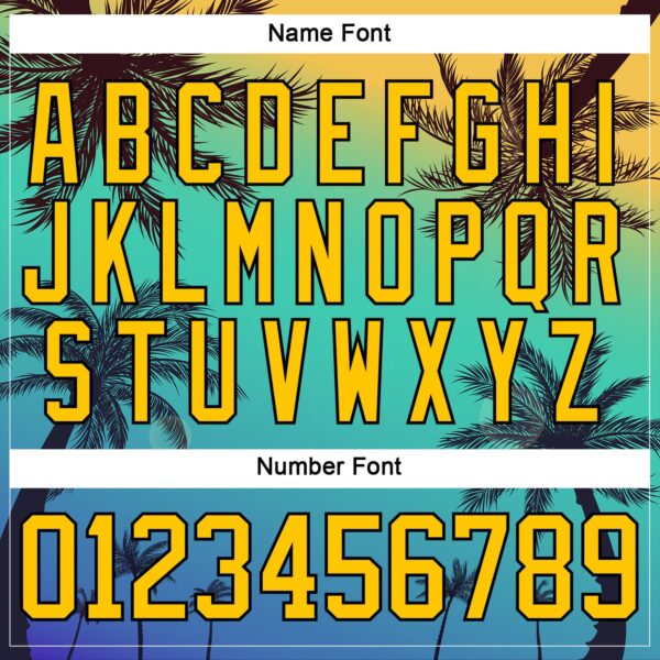 Custom Sky Blue Yellow Green-Black Gradient Hawaii Tropical Palm Trees Hockey Lace Neck Jersey