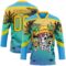Custom Sky Blue Yellow Green-Black Gradient Hawaii Tropical Palm Trees Hockey Lace Neck Jersey