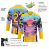 Custom Yellow Blue Purple-Black Gradient Hawaii Tropical Palm Trees Hockey Lace Neck Jersey
