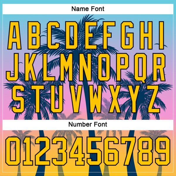 Custom Yellow Blue Purple-Black Gradient Hawaii Tropical Palm Trees Hockey Lace Neck Jersey