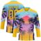 Custom Yellow Blue Purple-Black Gradient Hawaii Tropical Palm Trees Hockey Lace Neck Jersey