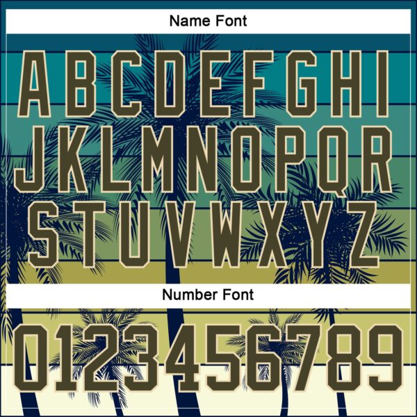 Custom Cream Olive-Blue Gradient Hawaii Tropical Palm Trees Hockey Lace Neck Jersey