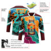 Custom Burgundy Aqua Orange Blue-White Gradient Hawaii Tropical Palm Trees Hockey Lace Neck Jersey