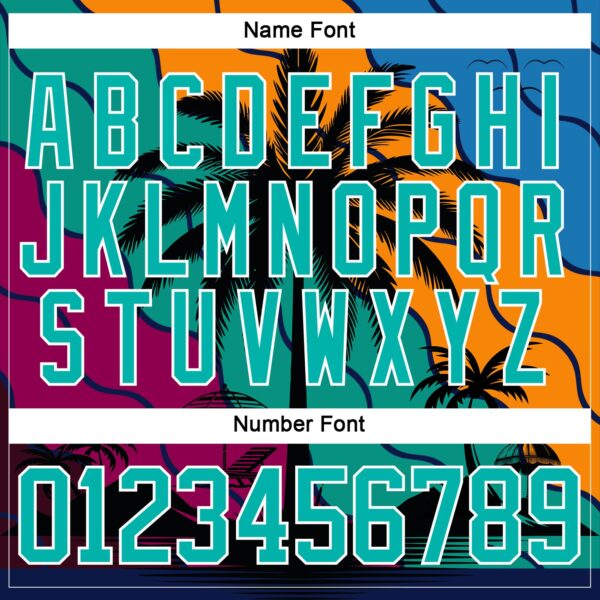 Custom Burgundy Aqua Orange Blue-White Gradient Hawaii Tropical Palm Trees Hockey Lace Neck Jersey