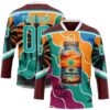 Custom Burgundy Aqua Orange Blue-White Gradient Hawaii Tropical Palm Trees Hockey Lace Neck Jersey