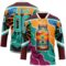 Custom Burgundy Aqua Orange Blue-White Gradient Hawaii Tropical Palm Trees Hockey Lace Neck Jersey