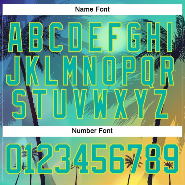 Custom Aqua Neon Yellow-Pea Green Gradient Hawaii Tropical Palm Trees Hockey Lace Neck Jersey