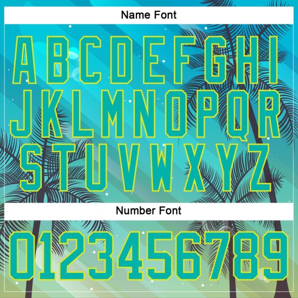 Custom Aqua Neon Yellow-Pea Green Gradient Hawaii Tropical Palm Trees Hockey Lace Neck Jersey