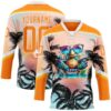 Custom Bay Orange Blue Gold-White Gradient Hawaii Tropical Palm Trees Hockey Lace Neck Jersey