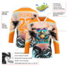 Custom Bay Orange Blue Gold-White Gradient Hawaii Tropical Palm Trees Hockey Lace Neck Jersey