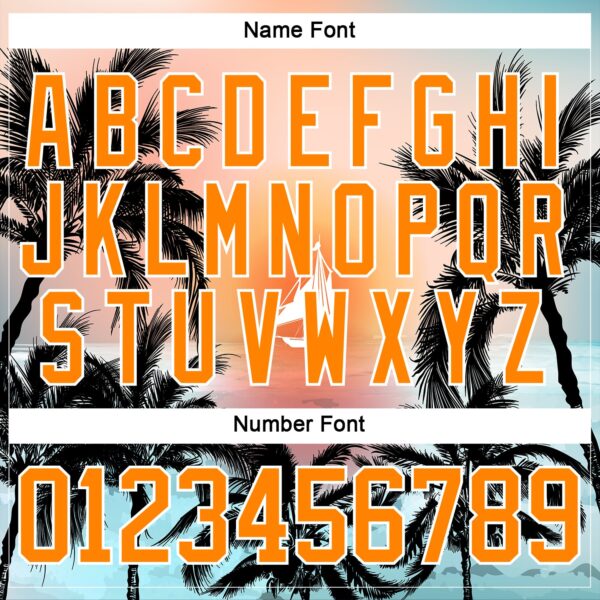 Custom Bay Orange Blue Gold-White Gradient Hawaii Tropical Palm Trees Hockey Lace Neck Jersey