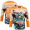 Custom Bay Orange Blue Gold-White Gradient Hawaii Tropical Palm Trees Hockey Lace Neck Jersey
