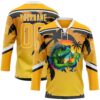 Custom Gold Black-White Gradient Hawaii Tropical Palm Trees Hockey Lace Neck Jersey