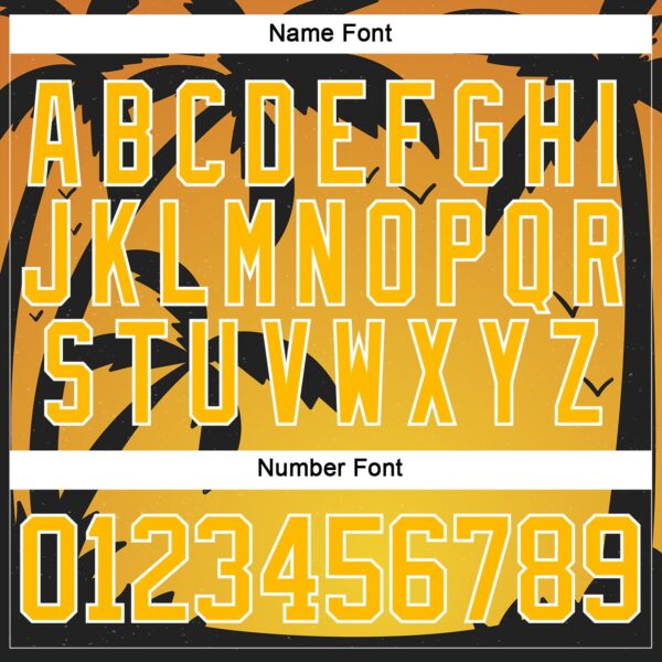 Custom Gold Black-White Gradient Hawaii Tropical Palm Trees Hockey Lace Neck Jersey