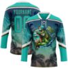 Custom Aqua Blue Olive-White Gradient Hawaii Tropical Palm Trees Hockey Lace Neck Jersey