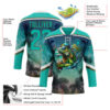 Custom Aqua Blue Olive-White Gradient Hawaii Tropical Palm Trees Hockey Lace Neck Jersey