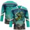 Custom Aqua Blue Olive-White Gradient Hawaii Tropical Palm Trees Hockey Lace Neck Jersey