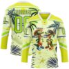 Custom Neon Yellow Neon Green Dark Purple-White Hawaii Tropical Palm Trees Hockey Lace Neck Jersey
