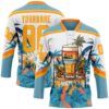 Custom Shadow Blue Gold Bay Orange-White Hawaii Tropical Palm Trees Hockey Lace Neck Jersey