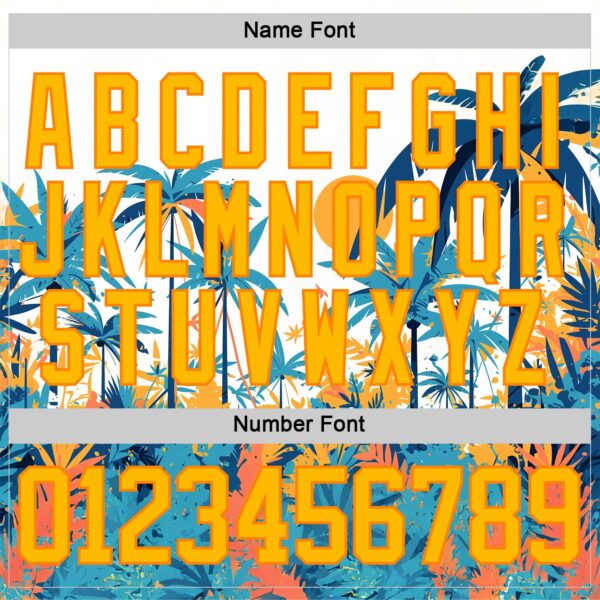 Custom Shadow Blue Gold Bay Orange-White Hawaii Tropical Palm Trees Hockey Lace Neck Jersey