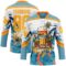 Custom Shadow Blue Gold Bay Orange-White Hawaii Tropical Palm Trees Hockey Lace Neck Jersey