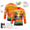 Custom Orange Gold Blue-Brown Gradient Hawaii Tropical Palm Trees Hockey Lace Neck Jersey