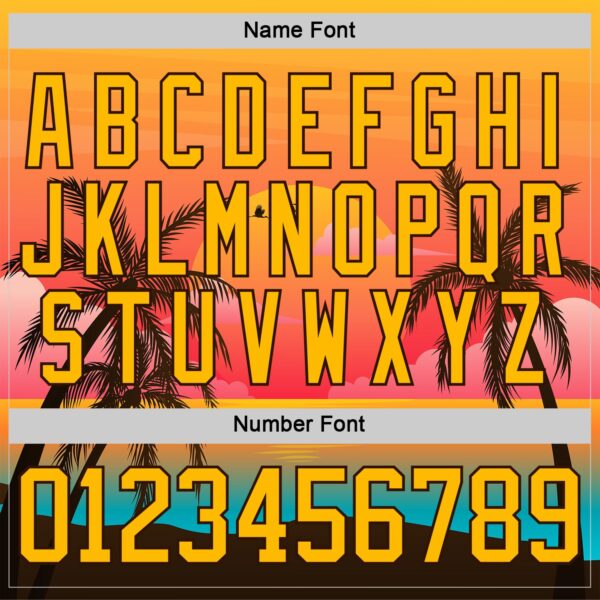 Custom Orange Gold Blue-Brown Gradient Hawaii Tropical Palm Trees Hockey Lace Neck Jersey