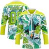 Custom Neon Yellow Neon Green Dark Purple-White Hawaii Tropical Palm Trees Hockey Lace Neck Jersey