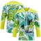 Custom Neon Yellow Neon Green Dark Purple-White Hawaii Tropical Palm Trees Hockey Lace Neck Jersey