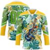 Custom Yellow Aurora Green Black-White Hawaii Tropical Palm Trees Hockey Lace Neck Jersey
