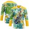 Custom Yellow Aurora Green Black-White Hawaii Tropical Palm Trees Hockey Lace Neck Jersey