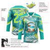Custom Aqua Neon Green-White Hawaii Tropical Palm Trees Hockey Lace Neck Jersey