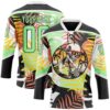 Custom Black Pea Green-White Hawaii Tropical Palm Trees Hockey Lace Neck Jersey