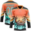 Custom Black Ice Blue-Orange Gradient Hawaii Tropical Palm Trees Hockey Lace Neck Jersey