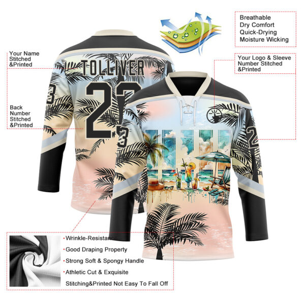Custom Black Pink Cream-Silver Gradient Hawaii Tropical Palm Trees Hockey Lace Neck Jersey