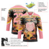 Custom Medium Pink Cream Yellow-Black Gradient Hawaii Tropical Palm Trees Hockey Lace Neck Jersey