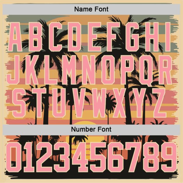 Custom Medium Pink Cream Yellow-Black Gradient Hawaii Tropical Palm Trees Hockey Lace Neck Jersey