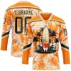 Custom Bay Orange Olive-Cream Hawaii Tropical Palm Trees Hockey Lace Neck Jersey