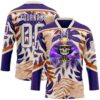 Custom Purple Cream-Texas Orange Hawaii Tropical Palm Trees Hockey Lace Neck Jersey