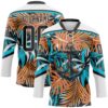 Custom White Black-Lakes Blue Hawaii Tropical Palm Trees Hockey Lace Neck Jersey