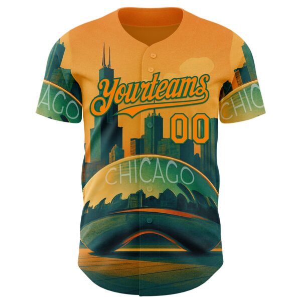 Custom Yellow Bay Orange-Kelly Green Chicago Illinois Millennium Park Cloud Gate The Bean Landmark City Symbol Authentic Baseball Jersey