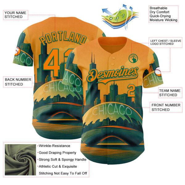 Custom Yellow Bay Orange-Kelly Green Chicago Illinois Millennium Park Cloud Gate The Bean Landmark City Symbol Authentic Baseball Jersey